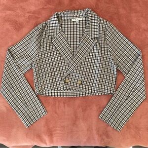 NEW HYFVE Cropped Plaid Blazer - Blue & Cream